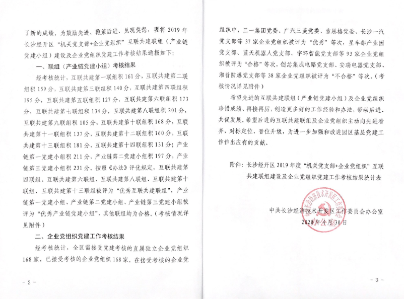 打造混合所有制企业党建标杆 ——安博电竞·（anbo）官方网站
智能党委获评2019年长沙经开区企业党组织党建工作考核“优秀”等