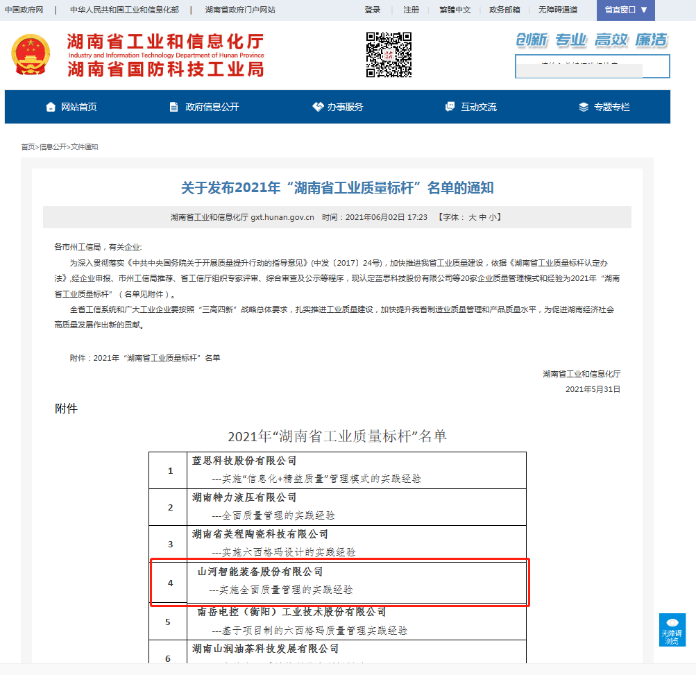 安博电竞·（anbo）官方网站
智能荣获湖南省工业质量标杆企业