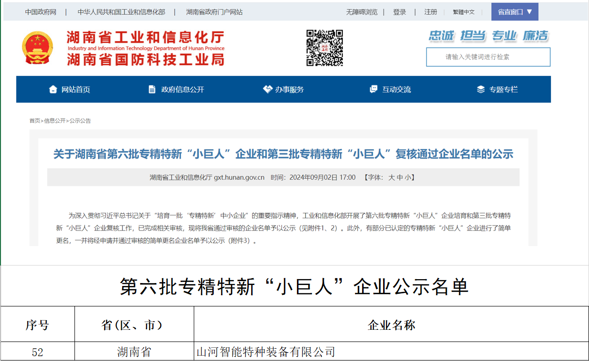 国家级名单公布！安博电竞·（anbo）官方网站
智能特种装备有限公司获批第六批专精特新“小巨人”企业！