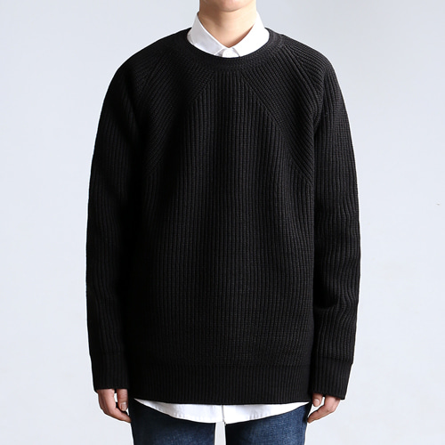 [LAMBSWOOL] Heavy Cable Knit BLK